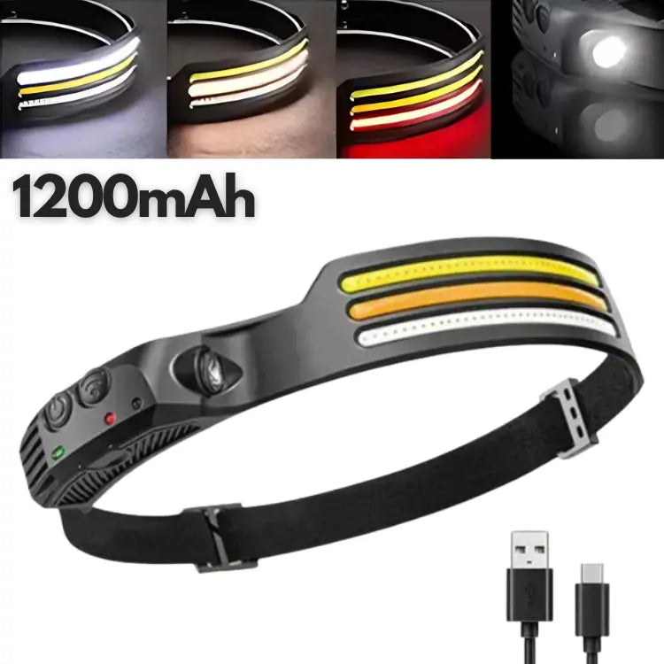 COB LED | Lampe frontale à capteur LED rechargeable 3 LEDs Blanc Rouge Jaune (1200mAh) activit bricolage camping capteur cette clairage confort elle frontale lampe mouvement obscurit plein port pour professionnels prolong puissance rapide recharge rechargeable travailzen travaux vous