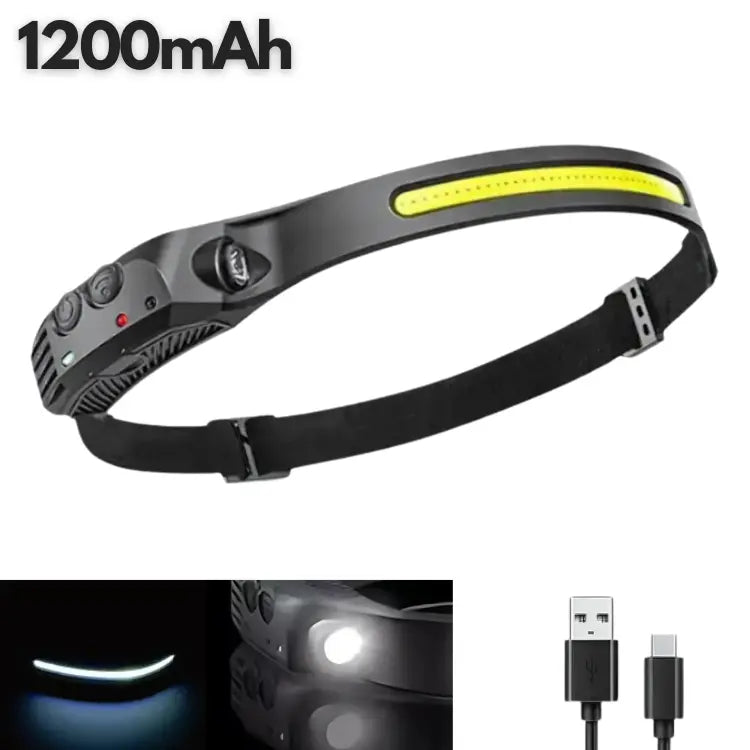 COB LED | Lampe frontale à capteur LED rechargeable 1 LED Blanche (1200mAh) activit bricolage camping capteur cette clairage confort elle frontale lampe mouvement obscurit plein port pour professionnels prolong puissance rapide recharge rechargeable travailzen travaux vous