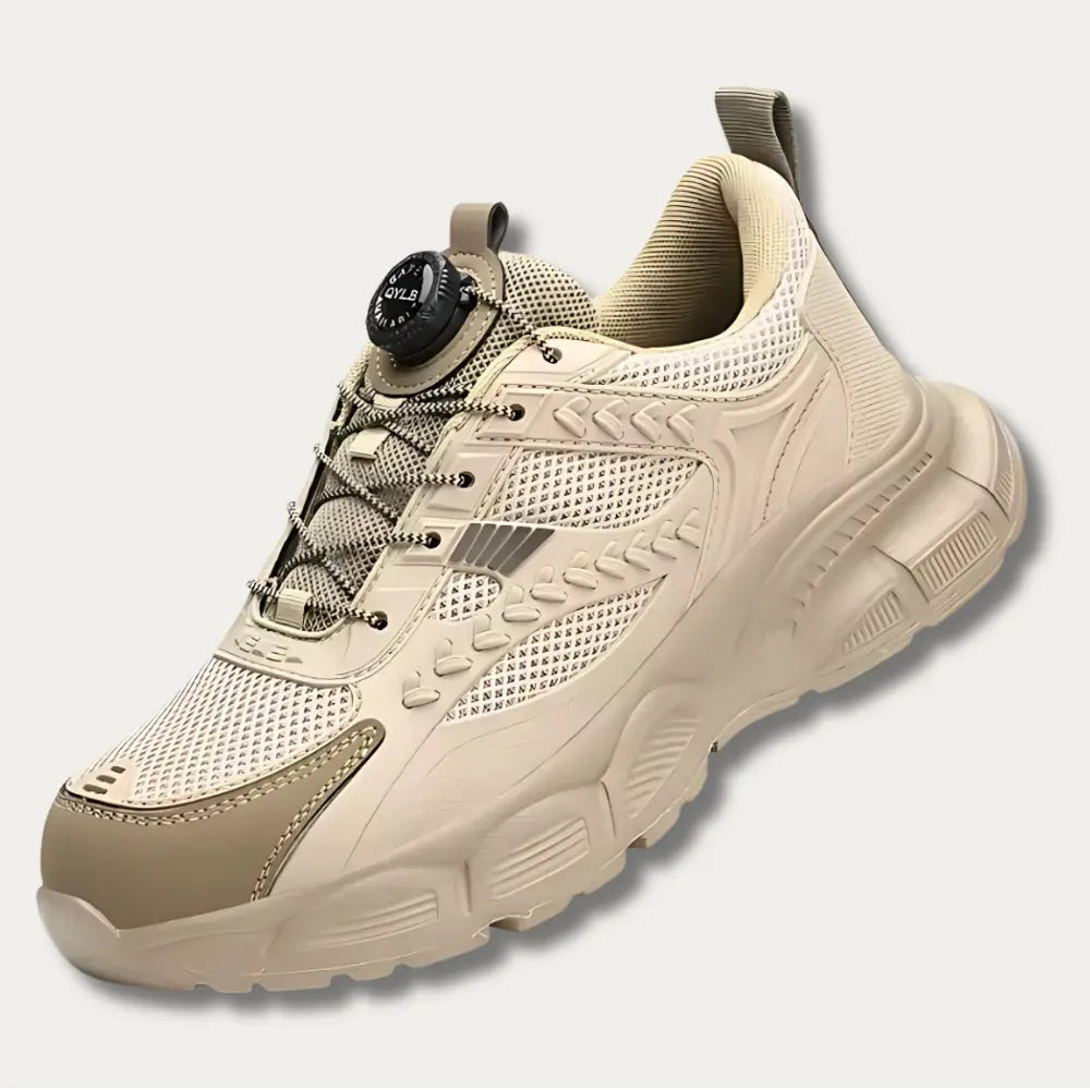 CROSSAFE - Baskets de sécurité à lacets automatiques Beige acier anti antid automatique automatiques automne baskets bouton confort crasement crossafe curit doublure durable elles embout fermeture lacets maille mesh pour printemps rapante respirant rieure rotatif semelle sistante sécurité travail
