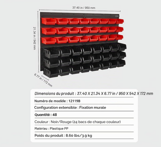 Bacs de rangement muraux 30 ou 48 pièces avec panneaux modulables 48pcs France