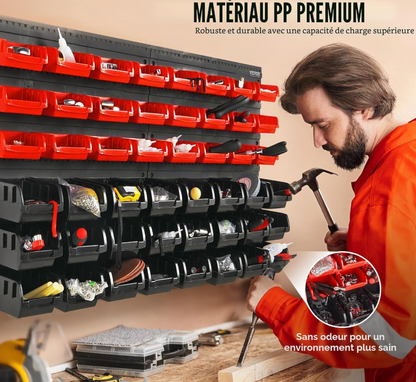 Bacs de rangement muraux 30 ou 48 pièces avec panneaux modulables