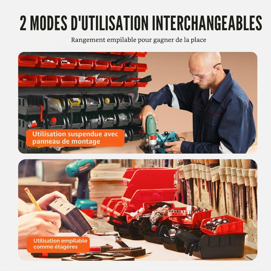 Bacs de rangement muraux 30 ou 48 pièces avec panneaux modulables