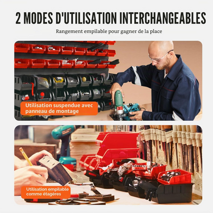 Bacs de rangement muraux 30 ou 48 pièces avec panneaux modulables