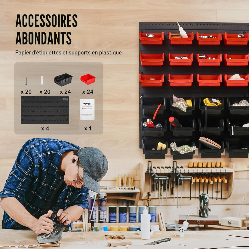 Bacs de rangement muraux 30 ou 48 pièces avec panneaux modulables