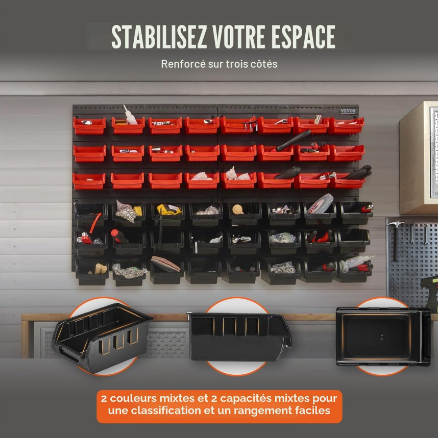 Bacs de rangement muraux 30 ou 48 pièces avec panneaux modulables