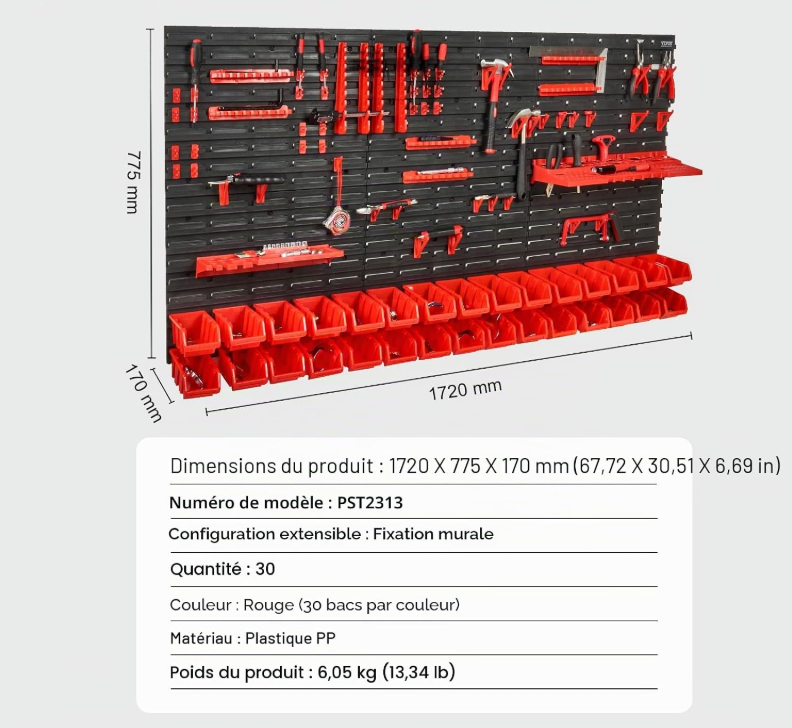 Bacs de rangement muraux 30 ou 48 pièces avec panneaux modulables 30pcs Royaume-Uni