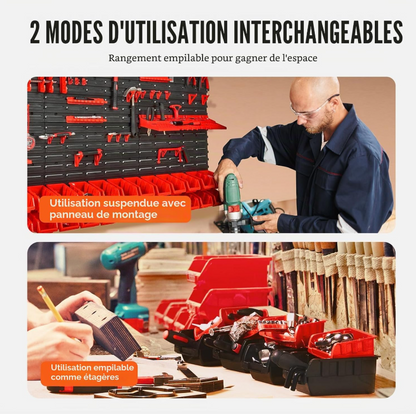 Bacs de rangement muraux 30 ou 48 pièces avec panneaux modulables