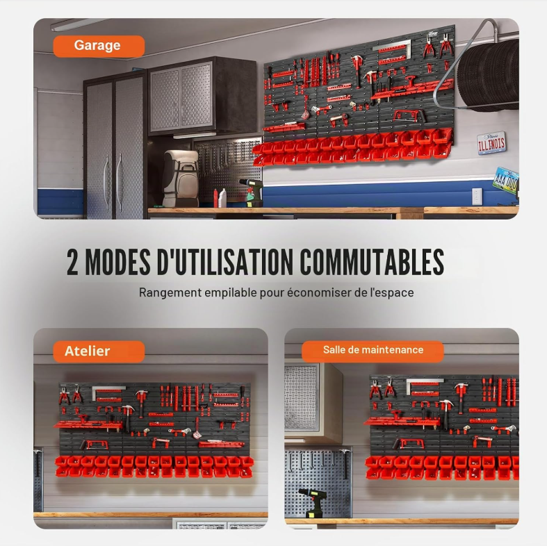 Bacs de rangement muraux 30 ou 48 pièces avec panneaux modulables