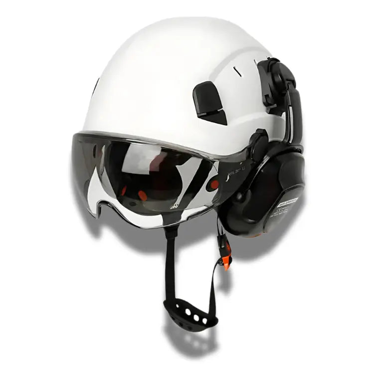 Casque de sécurité multifonction AME-GS Blanc avec protège-oreilles activit ajustement avec casque circulation confort curit doublure forme lunettes meilleure menton multifonction normes pour protection ration rieur sangle suspension syst tissu tractable trous visi