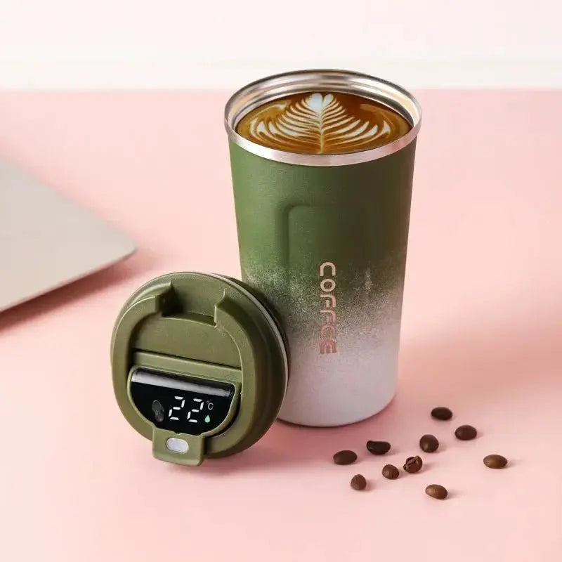 Coffe-Tempo | Votre café à la température idéale Vert affichage bureau café chaud coffe contr design froid guster isolation longtemps maintient permet placement sans saveur temp tempo temps votre