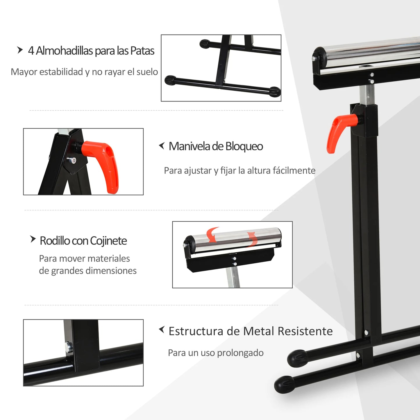 Servante à rouleau réglable 68–110 cm – support pliant