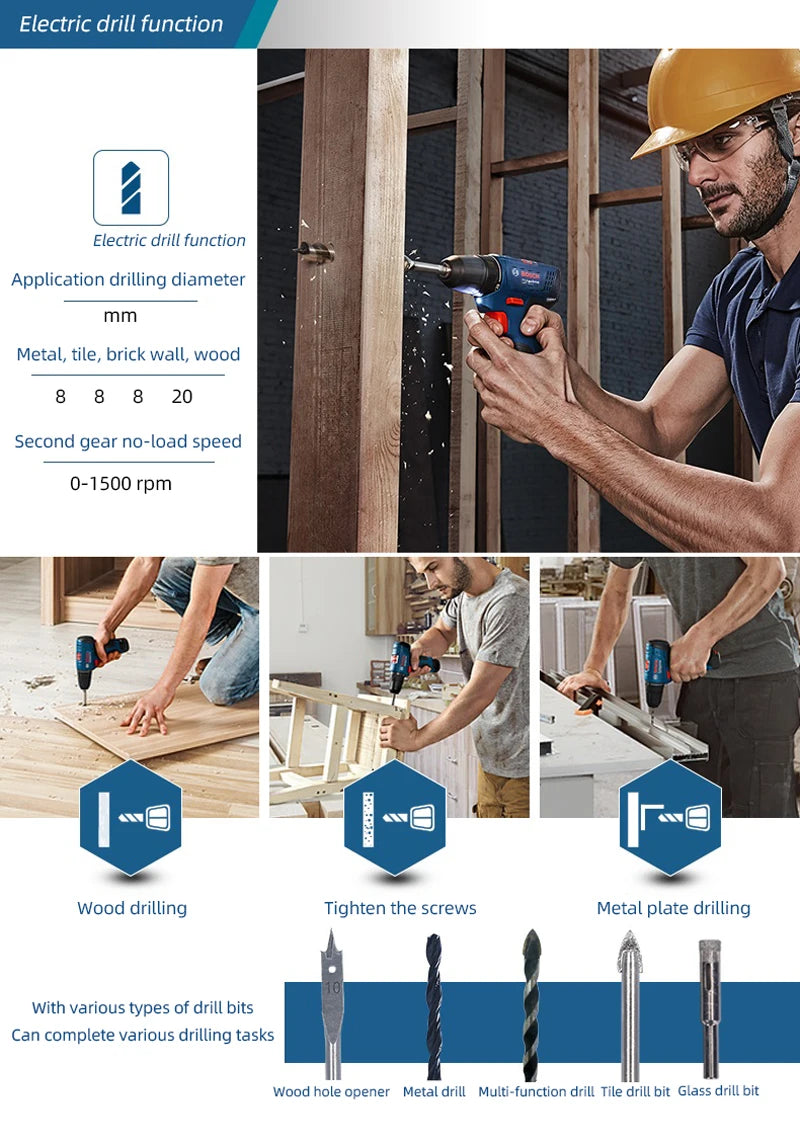 Bosch GSR 120-LI Perceuse Sans Fil 12V - Puissante pour Travaux Métal et Bois - Manuzen