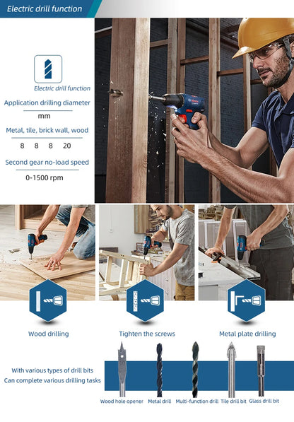 Bosch GSR 120-LI Perceuse Sans Fil 12V - Puissante pour Travaux Métal et Bois - Manuzen