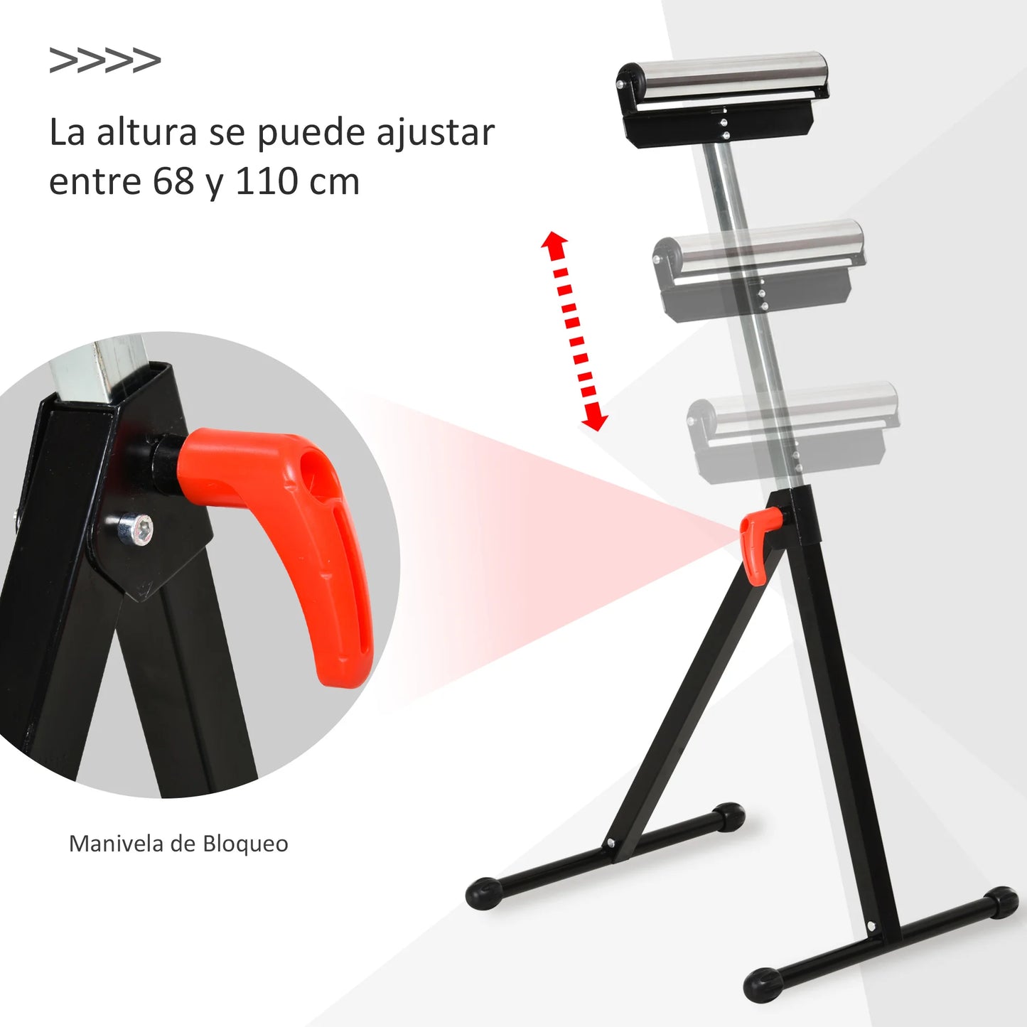 Servante à rouleau réglable 68–110 cm – support pliant