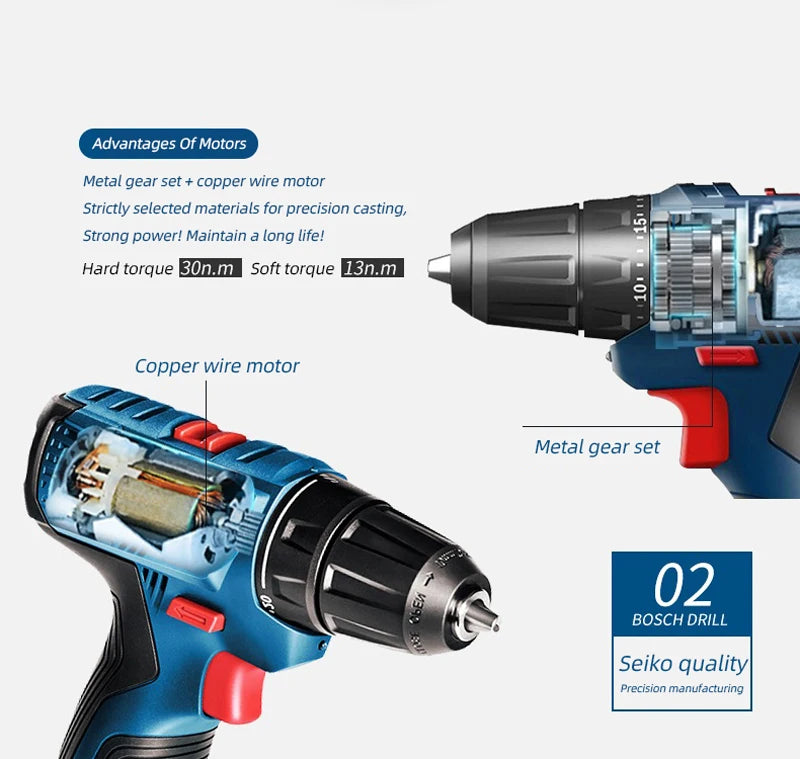 Bosch GSR 120-LI Perceuse Sans Fil 12V - Puissante pour Travaux Métal et Bois - Manuzen