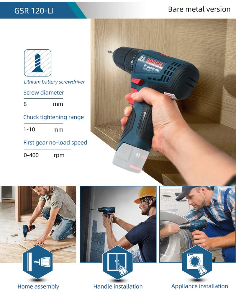 Bosch GSR 120-LI Perceuse Sans Fil 12V - Puissante pour Travaux Métal et Bois - Manuzen