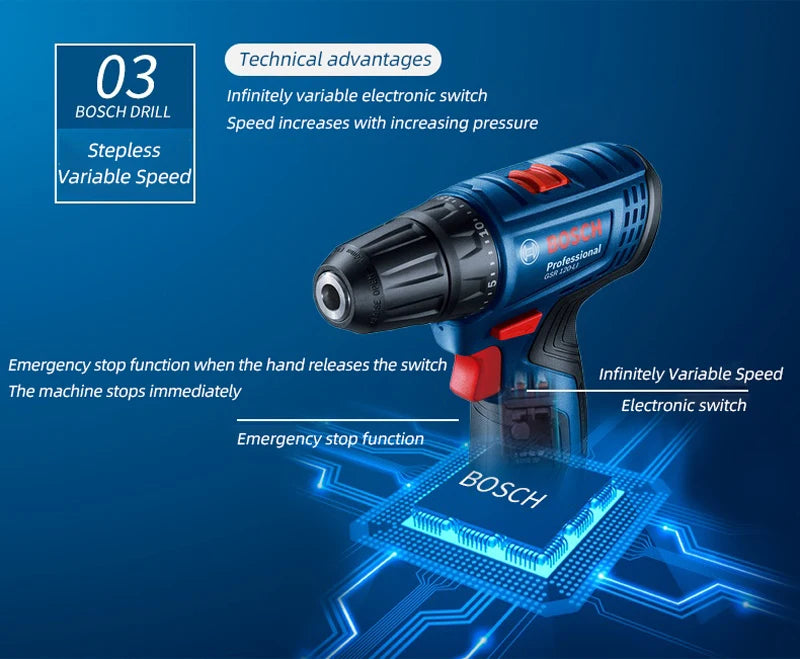 Bosch GSR 120-LI Perceuse Sans Fil 12V - Puissante pour Travaux Métal et Bois - Manuzen