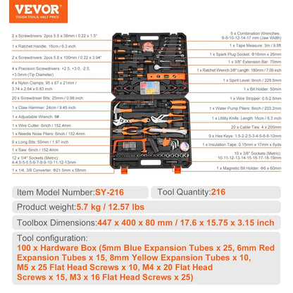 VEVOR Coffret Outils 216 Pièces - Réparations Rapides - Mallette Portable 216pcs