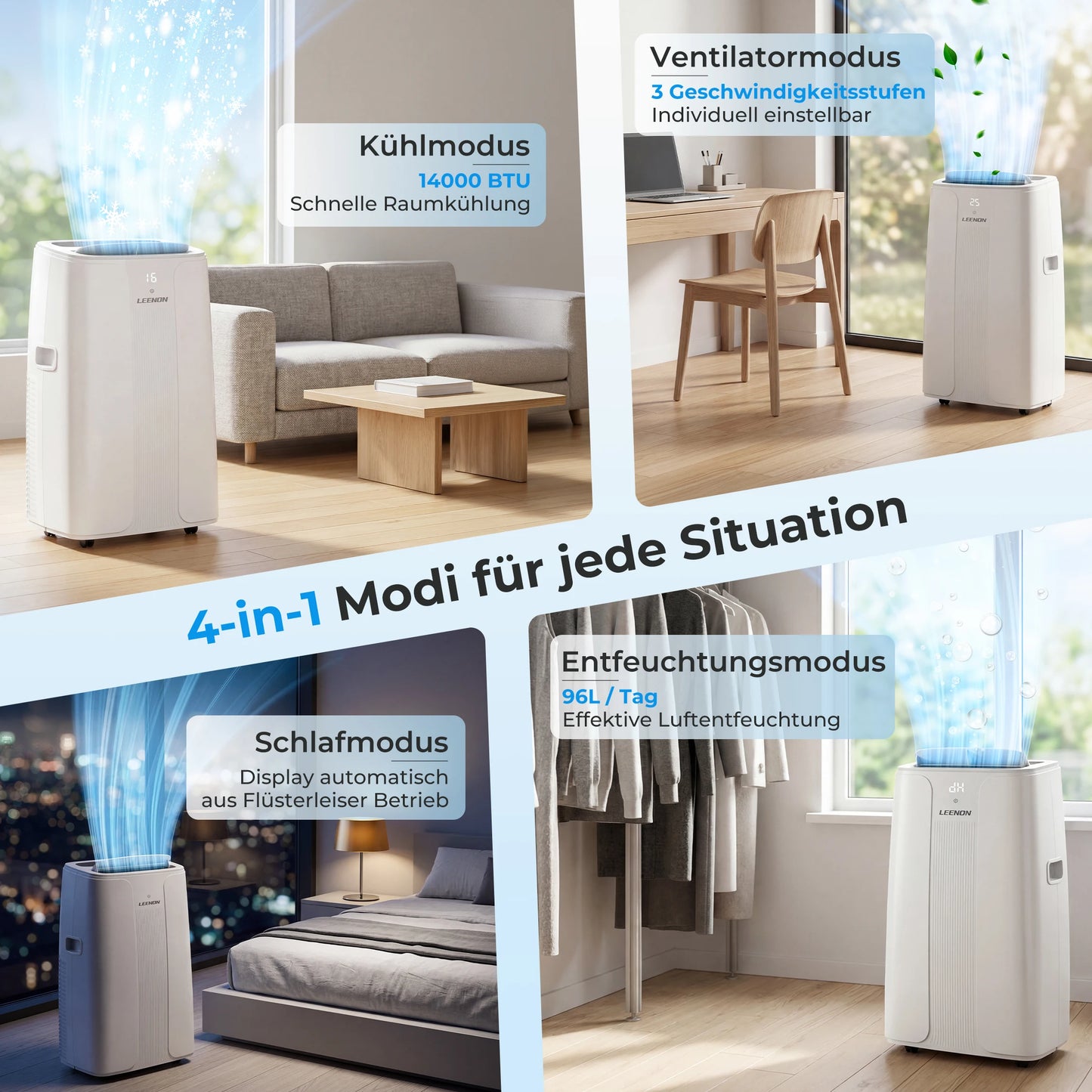 Climatiseur Mobile 14000 BTU Refroidissement Déshumidification Pièces 100 m3