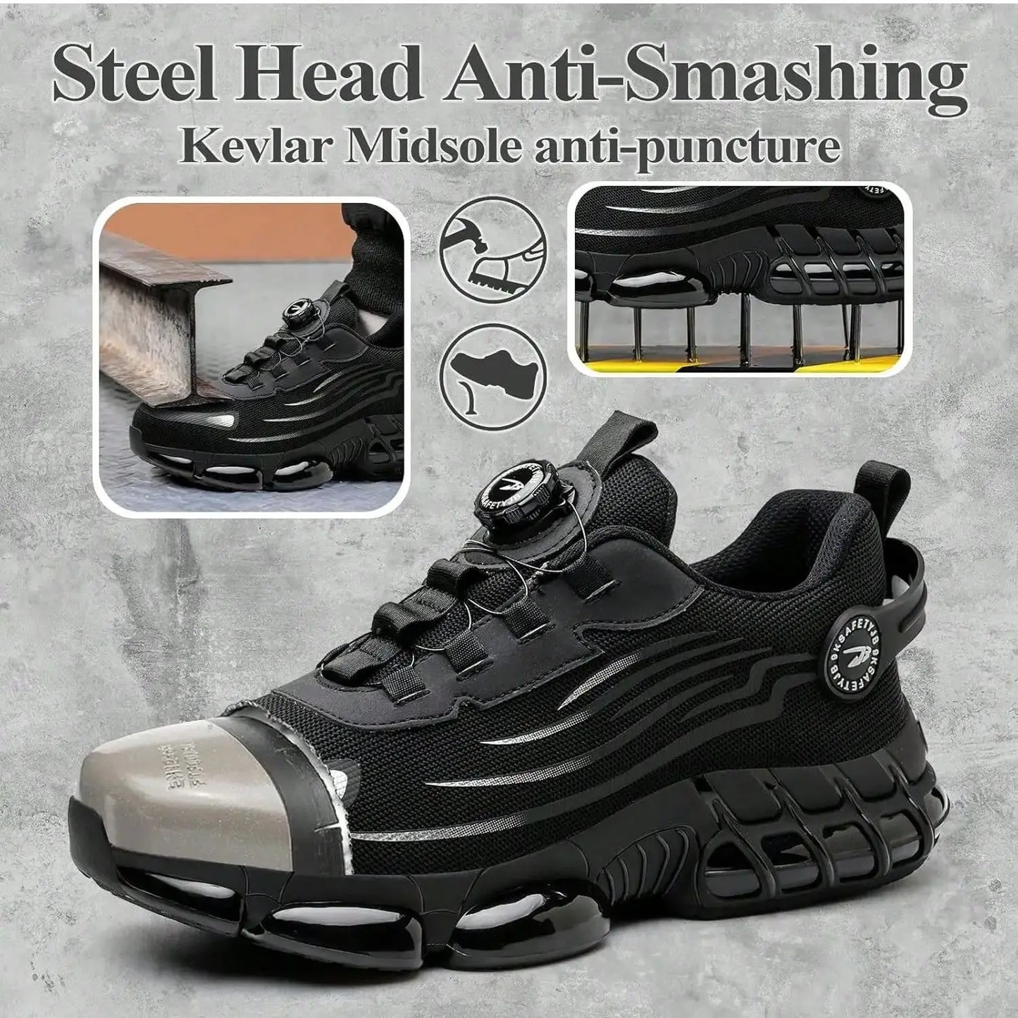 Chaussures De Sécurité À Bouton Rotatif Unisexe Embout Acier 37-48