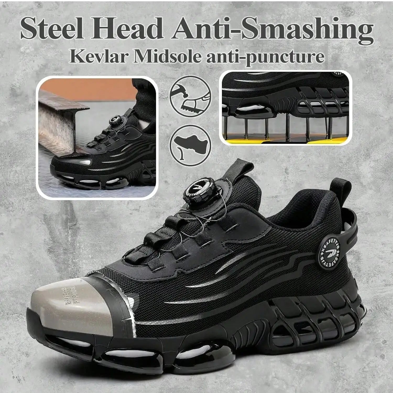 Chaussures De Sécurité À Bouton Rotatif Unisexe Embout Acier 37-48