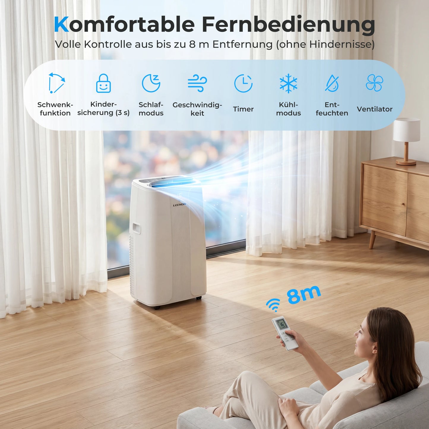 Climatiseur Mobile 14000 BTU Refroidissement Déshumidification Pièces 100 m3