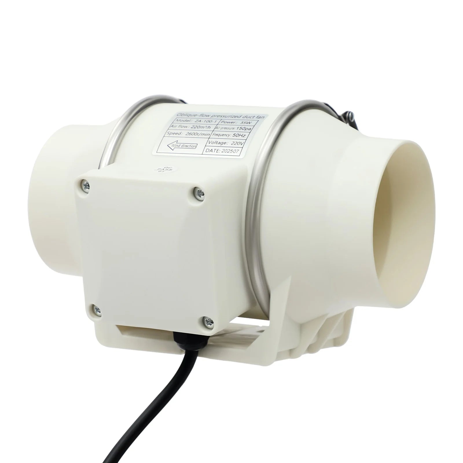 Ventilateur De Conduit 100 Mm 220 V Blanc Pour Salle De Bain