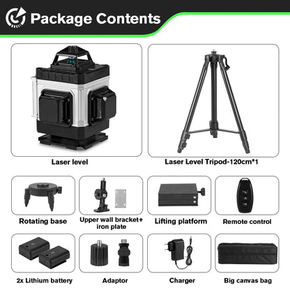 Niveau Laser Pro HGLINE 16Lignes Télécommande APP Nivellement 360 Degres Ensemble complet avec trépied de 120 cm France