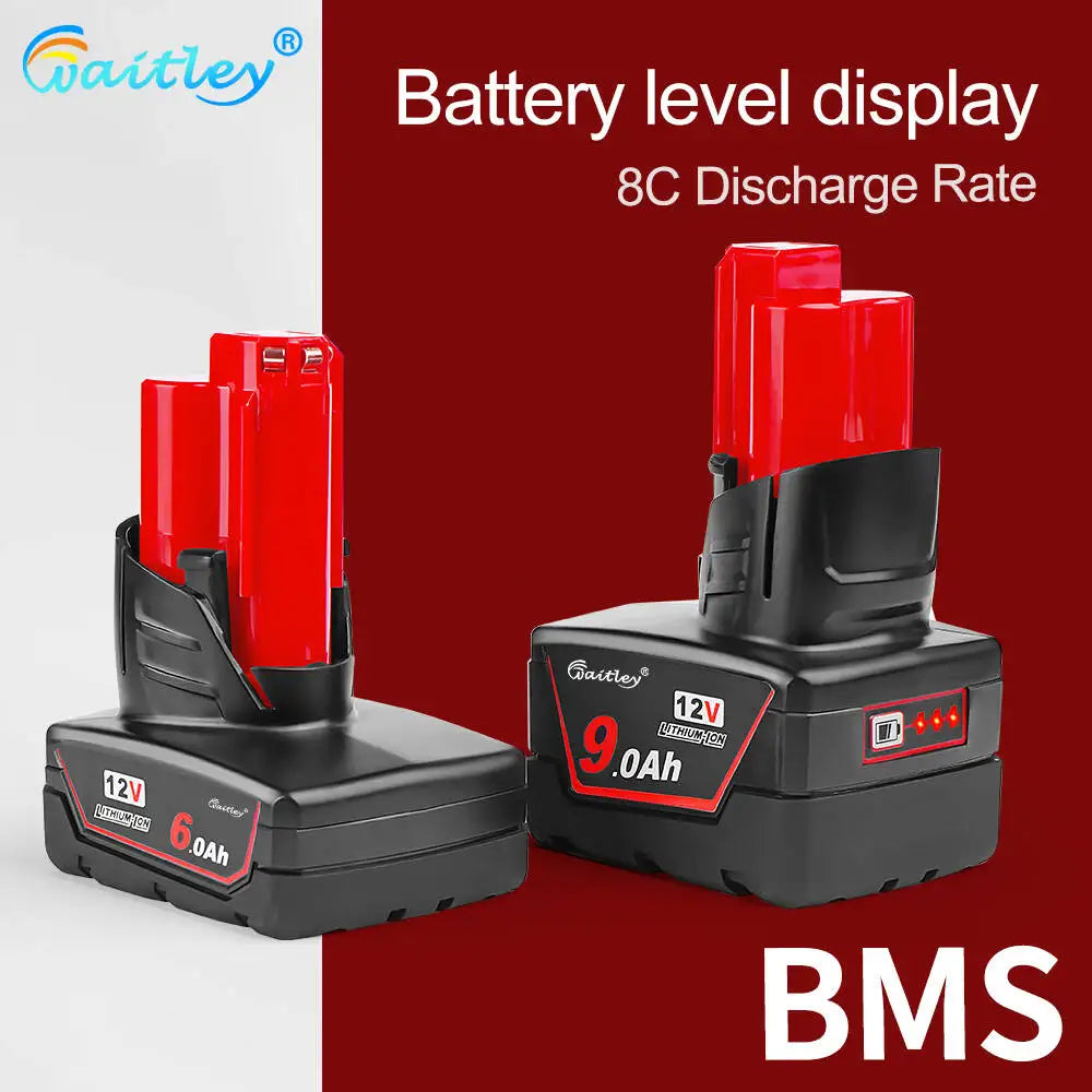 Batterie Li-Ion M12 Milwaukee 6Ah et 9Ah 12V Pour Outils M12 Autonomie Prolongée