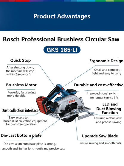 Bosch GKS 185-LI Scie Circulaire Sans Fil Professionnelle, 18V, 165mm - Manuzen