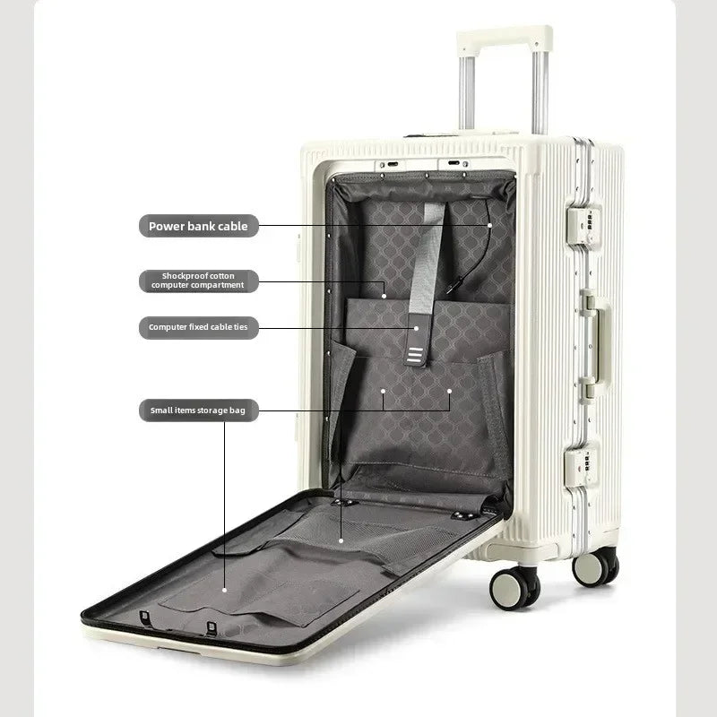 Valise Cabine Ouverture Frontale Roulante Grande Capacité USB Porte Gobelets