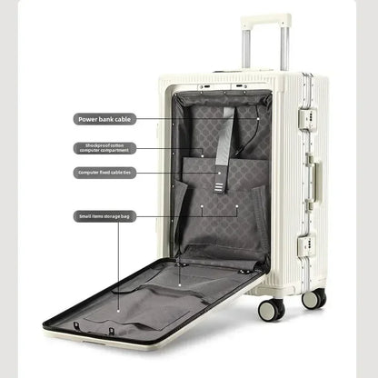 Valise Cabine Ouverture Frontale Roulante Grande Capacité USB Porte Gobelets