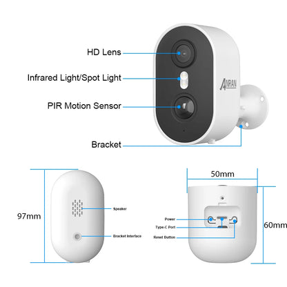 Caméra extérieure sur batterie 3 MP – Wi-Fi 2,4 GHz, IP66