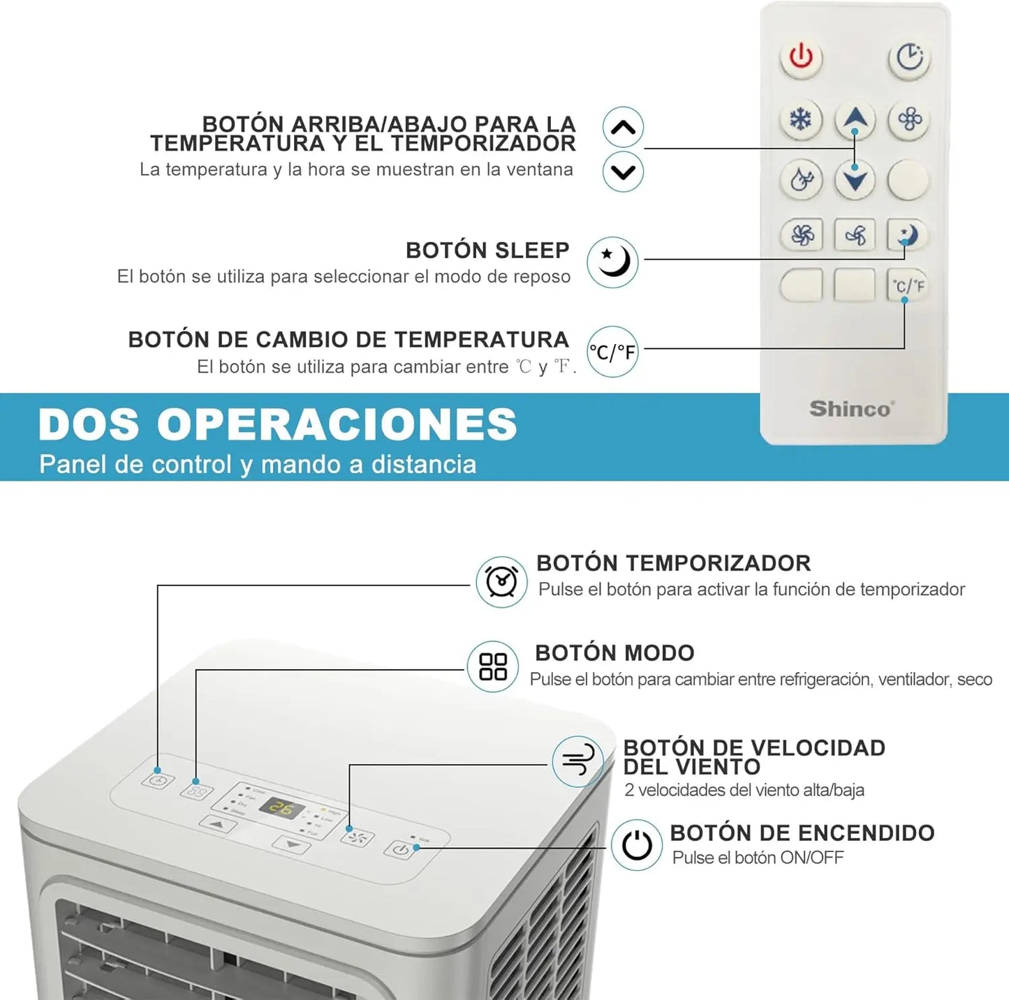 Climatiseur Mobile Shinco 7000 BTU 2,5 kW Refroidissement