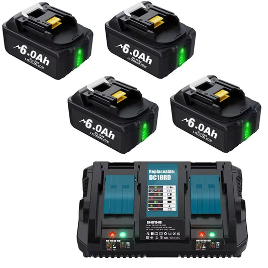 Batterie compatible Makita 18V 6000mAh Liion Rechargeable 1 chargeur double 4 batteries France