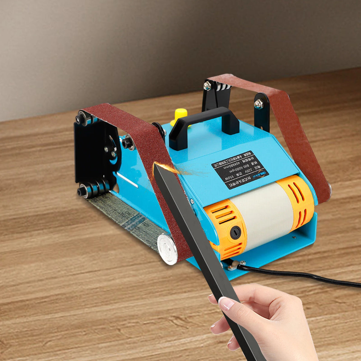 Ponceuse à bande double tête 950 W – angle réglable