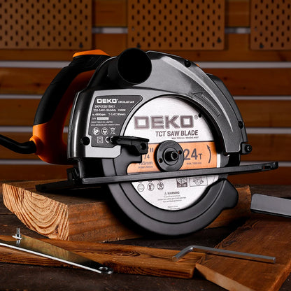 Scie Circulaire 185 MM 1500 W DEKO, Coupes Précises, Réglage Profondeur Biseau
