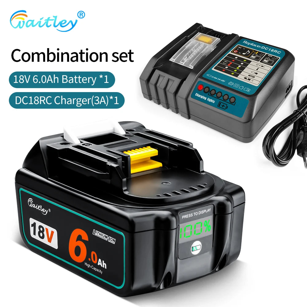 Batterie Waitley 18V Pour Makita Capacité 5/6/9Ah Remplacement Rechargeable Chargeur & batterie 6Ah France