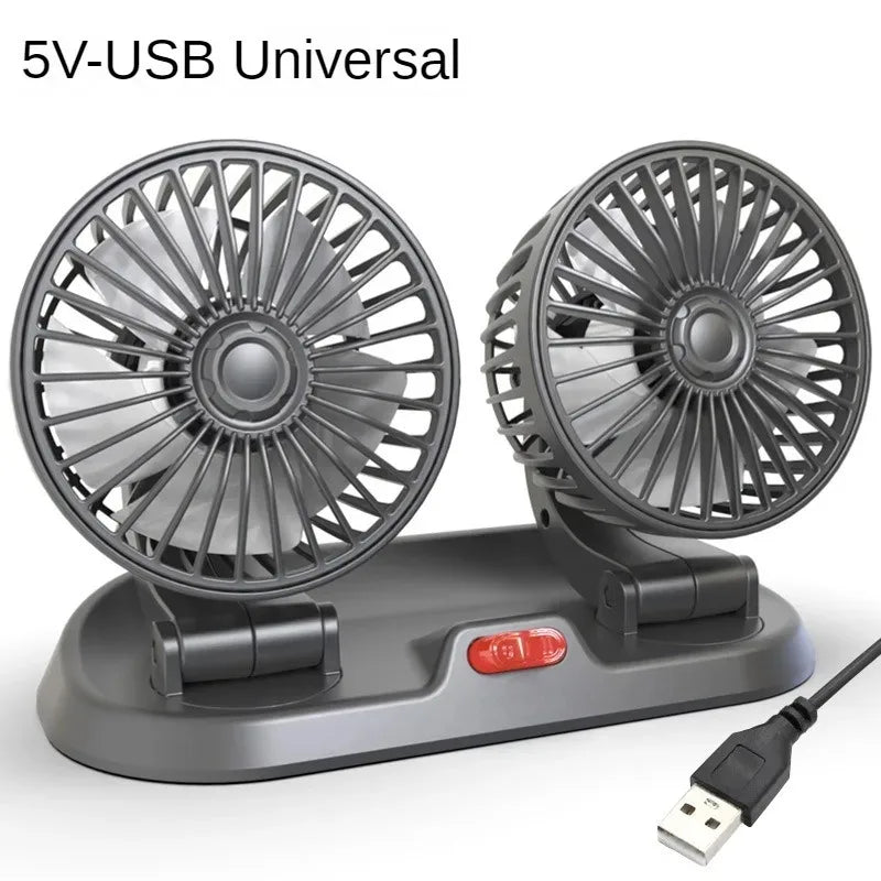 Ventilateur De Voiture Double Tête 5V 12V USB Portable Silencieux 360 Espagne 5V USB