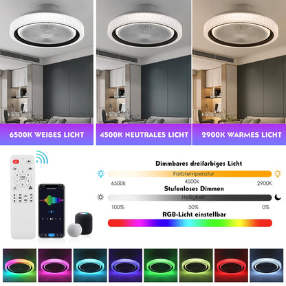 Ventilateur Plafond LED RVB 60 W Avec Gradation Infinie