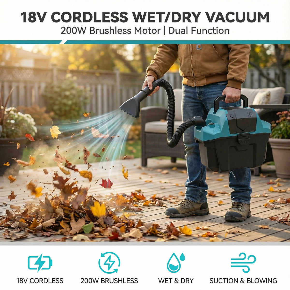 Aspirateur eau et poussière sans fil 18 V – format cuve