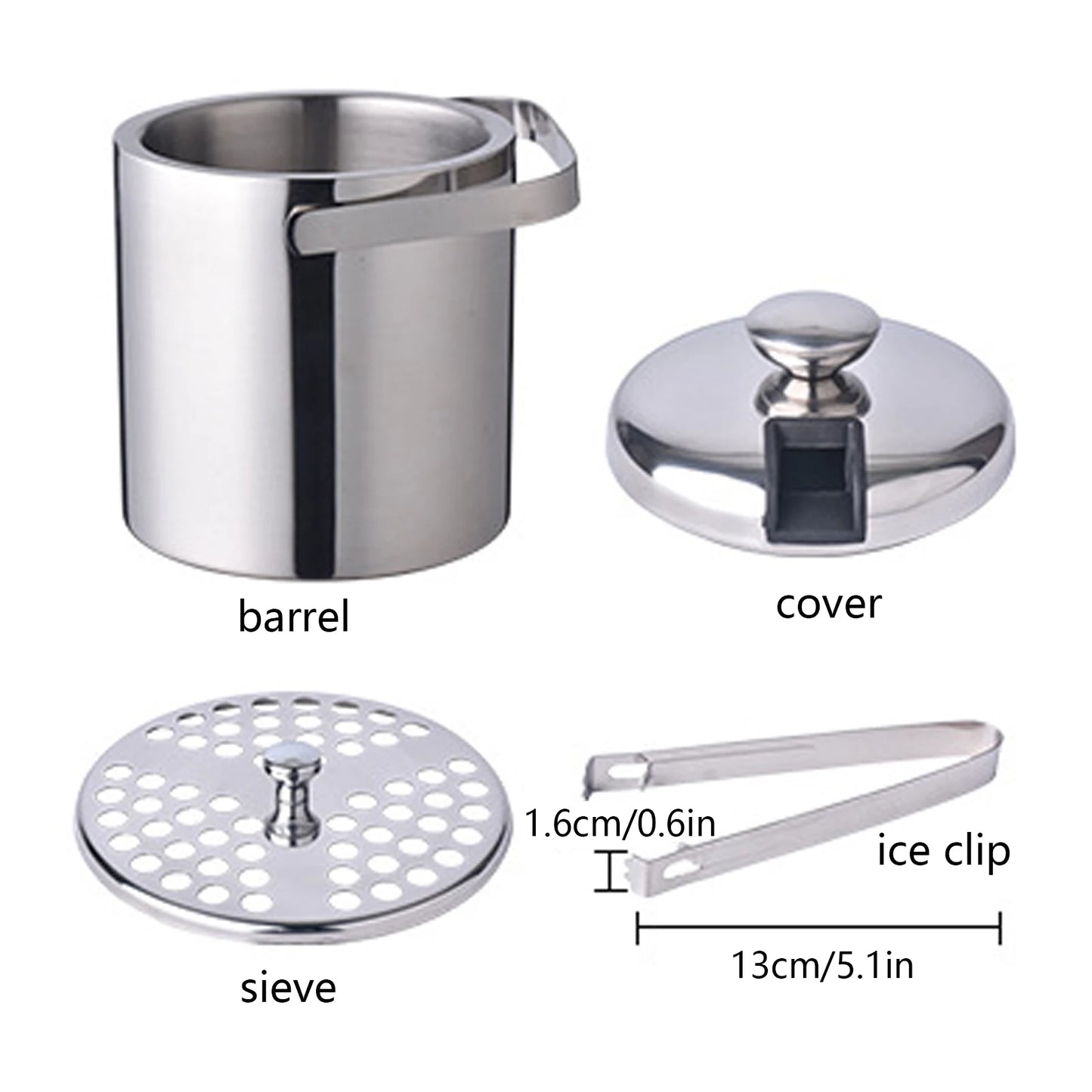 Seau À Glace Isolé Double Paroi 1,3 L Avec Pinces Et Couvercle