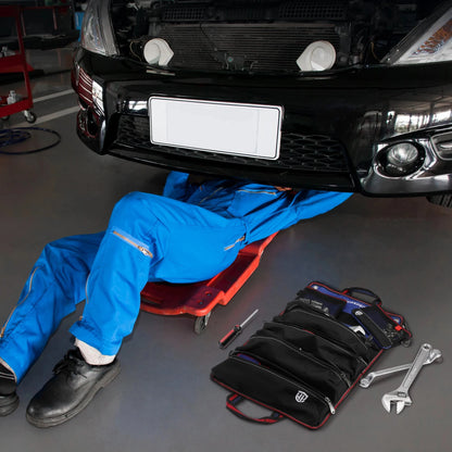WORKPRO Sac À Outils Enroulable Accès Rapide 6 Poches Amovibles Réparation Auto