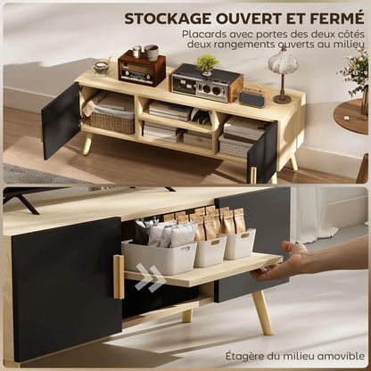 Meuble TV 110 cm – 2 placards, niches et passe-câbles