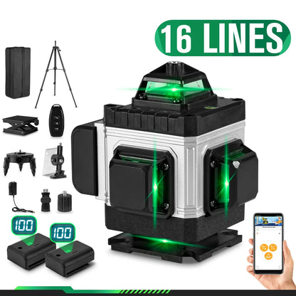 Niveau Laser Pro HGLINE 16Lignes Télécommande APP Nivellement 360 Degres