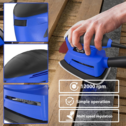Ponceuse compacte 130 W – finition bois, 6 abrasifs