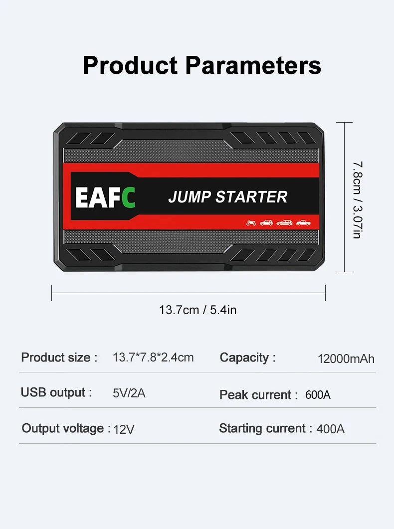 Booster de démarrage voiture 12 V – 600 à 2 000 A