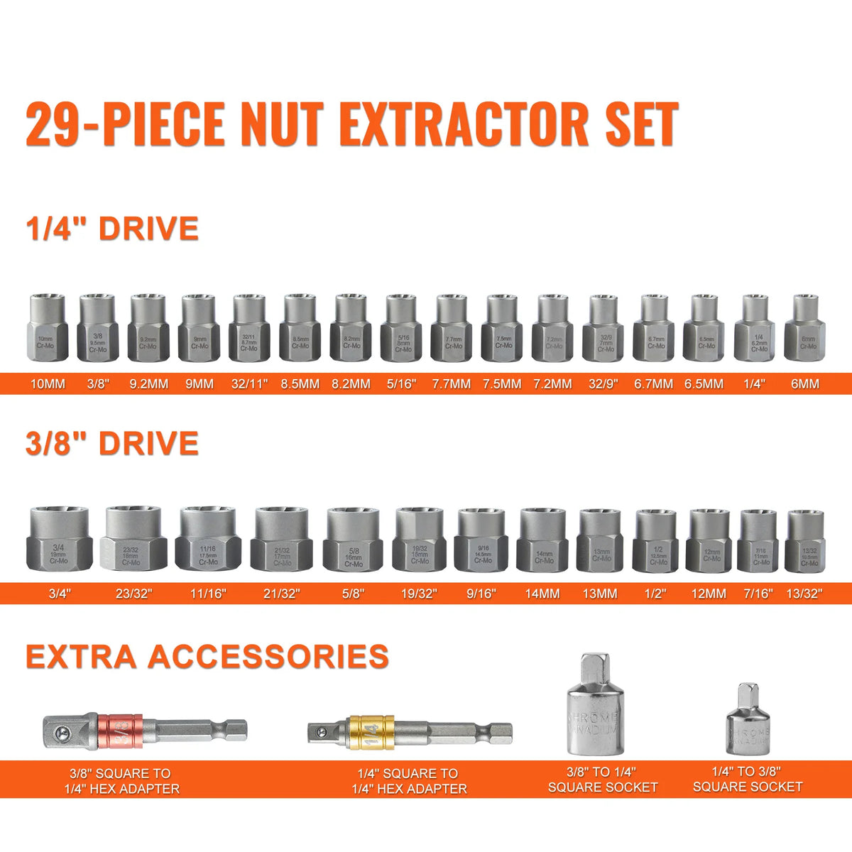 Coffret extracteurs d’écrous et boulons abîmés – 29 pièces