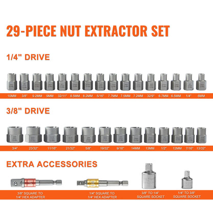 Coffret extracteurs d’écrous et boulons abîmés – 29 pièces