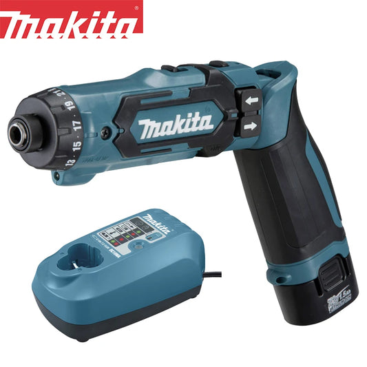 Makita DF012 Tournevis Électrique 7.2V Lithium-Ion Sans Fil, Angle Droit 90 Degrés, Arrêt Automatique pour Précision et Efficacité en Chantier - Manuzen